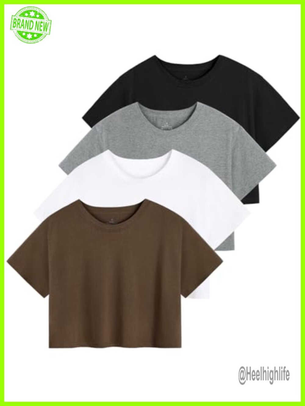 Women's Cotton Crop T-Shirt 4-Pack Short Sleeve Solid Crew Neck Loose Fit